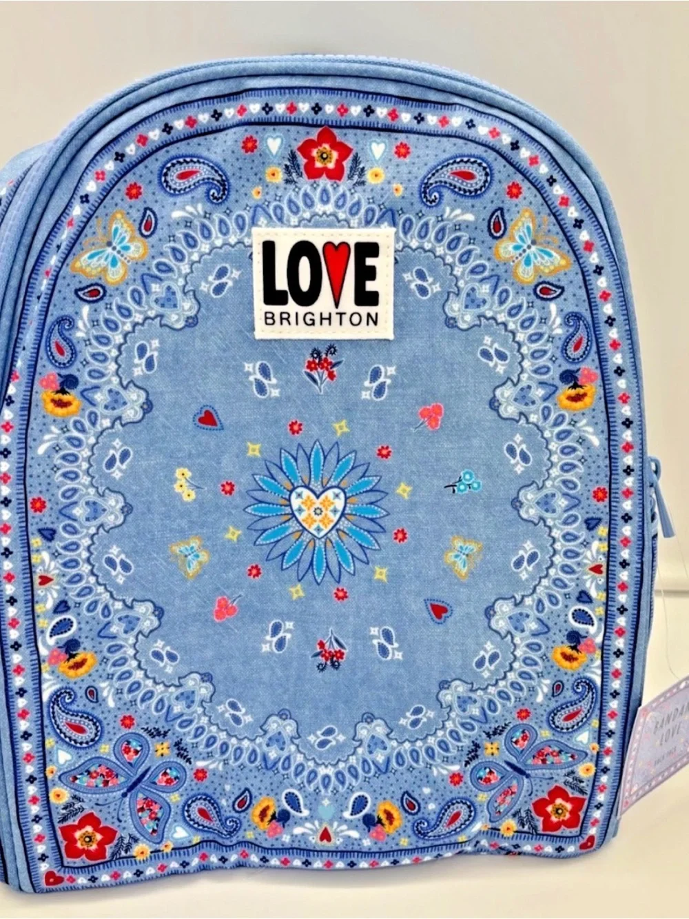 Brighton Bandana Love Backpack Blue Floral Butterflies 12x10x5 In NWT Sealed Bag